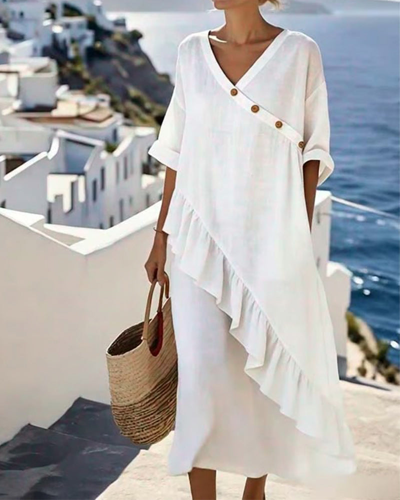 V-Neck Casual Long Dress