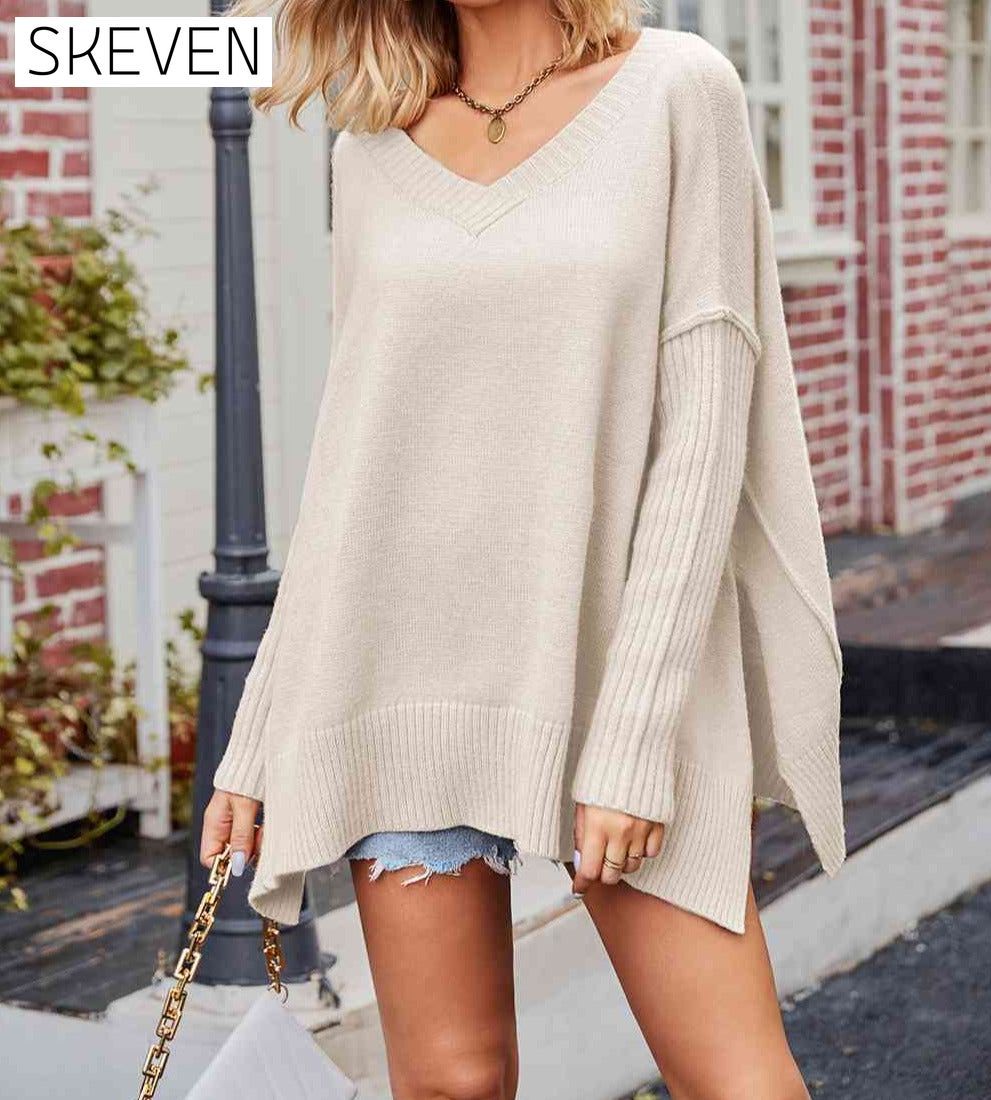 V-Neck Slit Exposed Seam Sweater Cardigan clothes SF Knit Ship From Overseas Sweater Sweaters