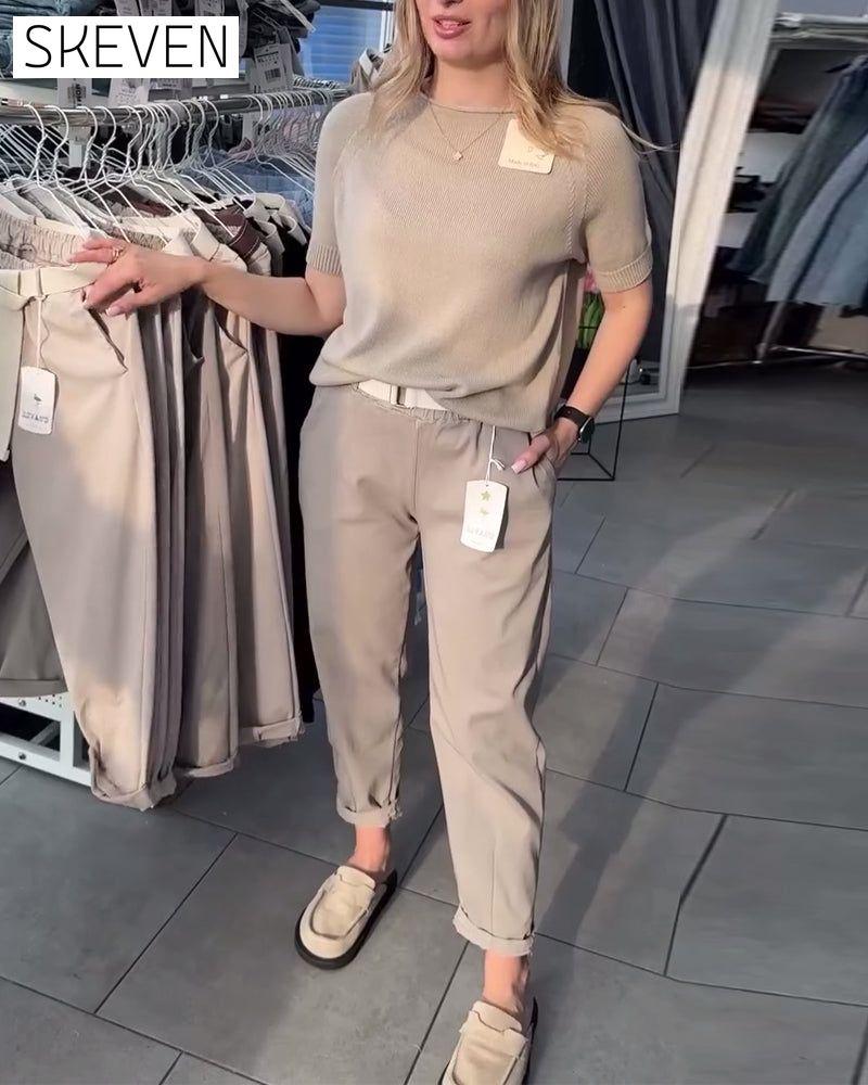 Einfarbige, lässige, gerade geschnittene Hose