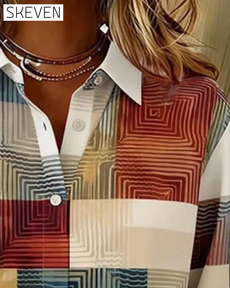 Lapel Button-Down Checkered Shirt