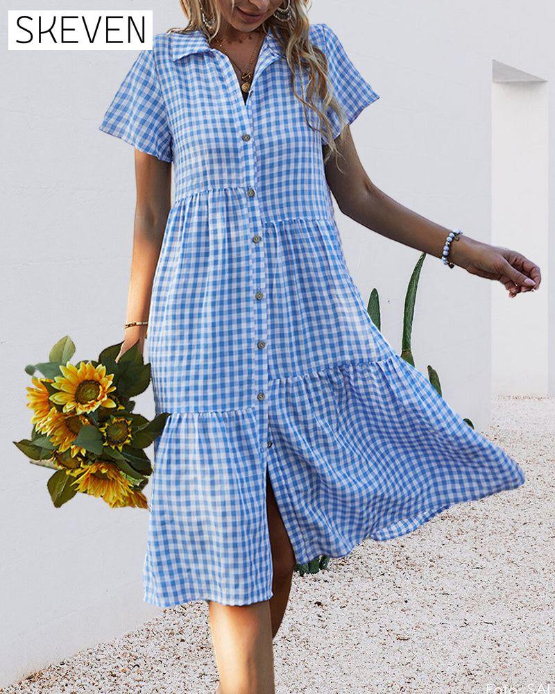 robe chemise décontractée à carreaux