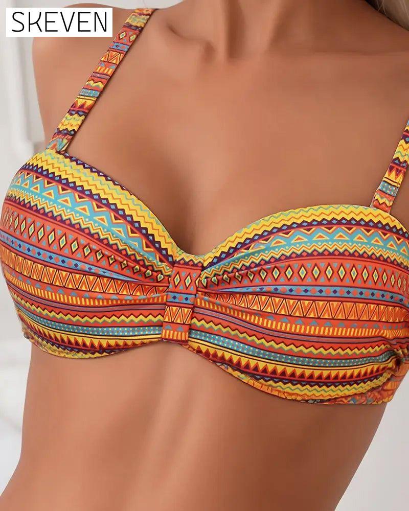 Two-Piece Bra Striped Print Swimsuit