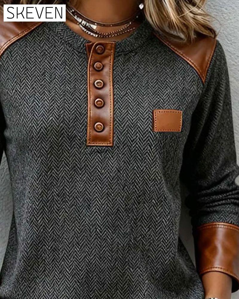 Distressed Washed Patchwork Henley Top