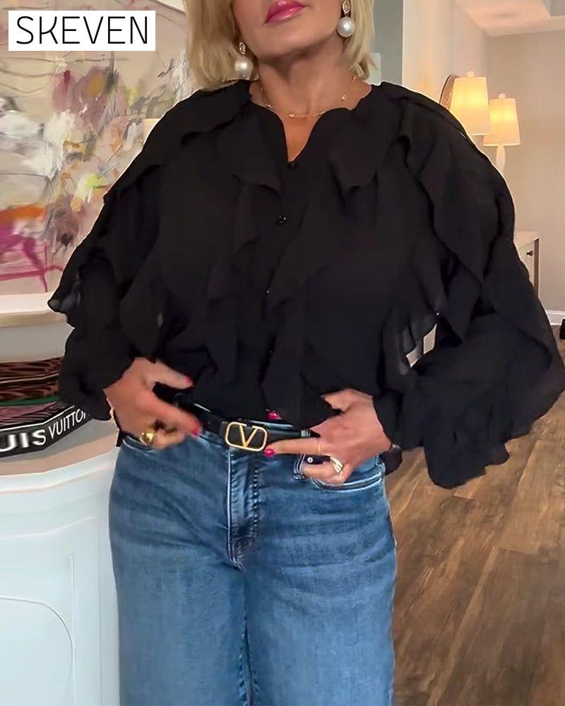 Ruffled Flowy Solid Color Shirt