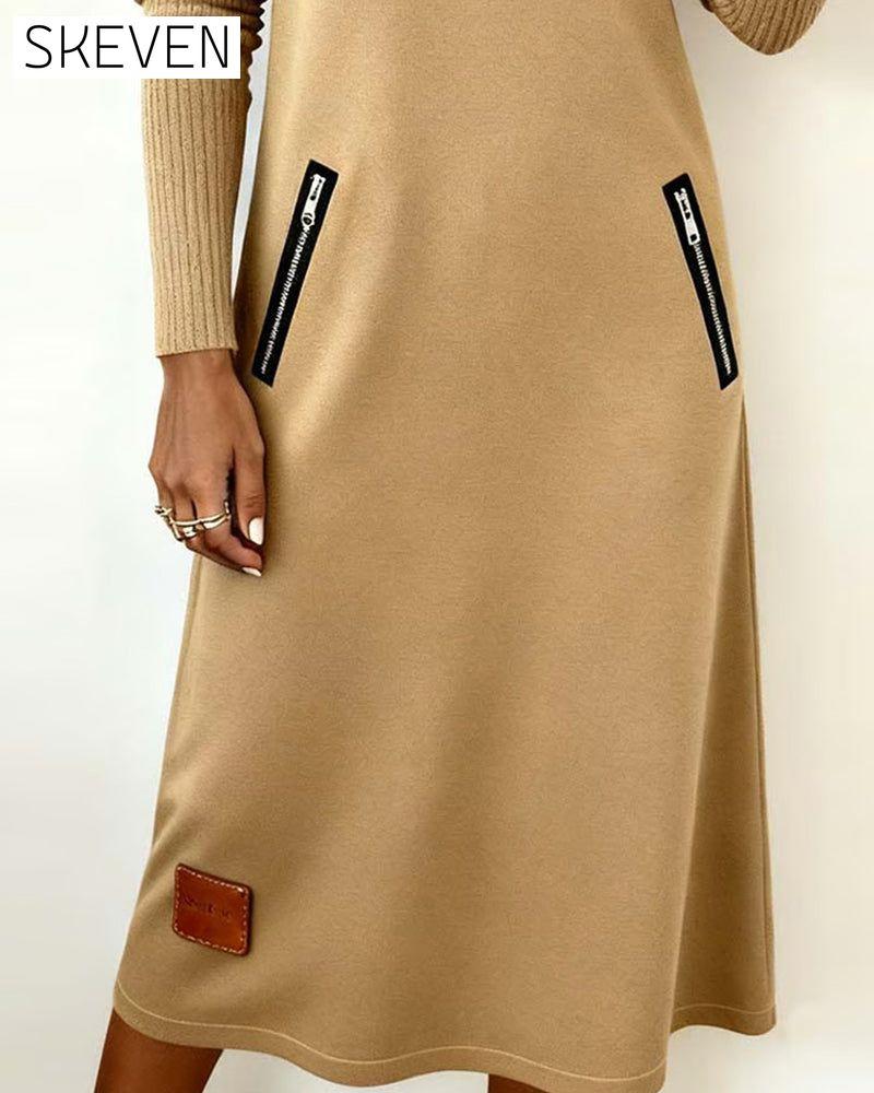 Lapel Half-Zip Shift Dress