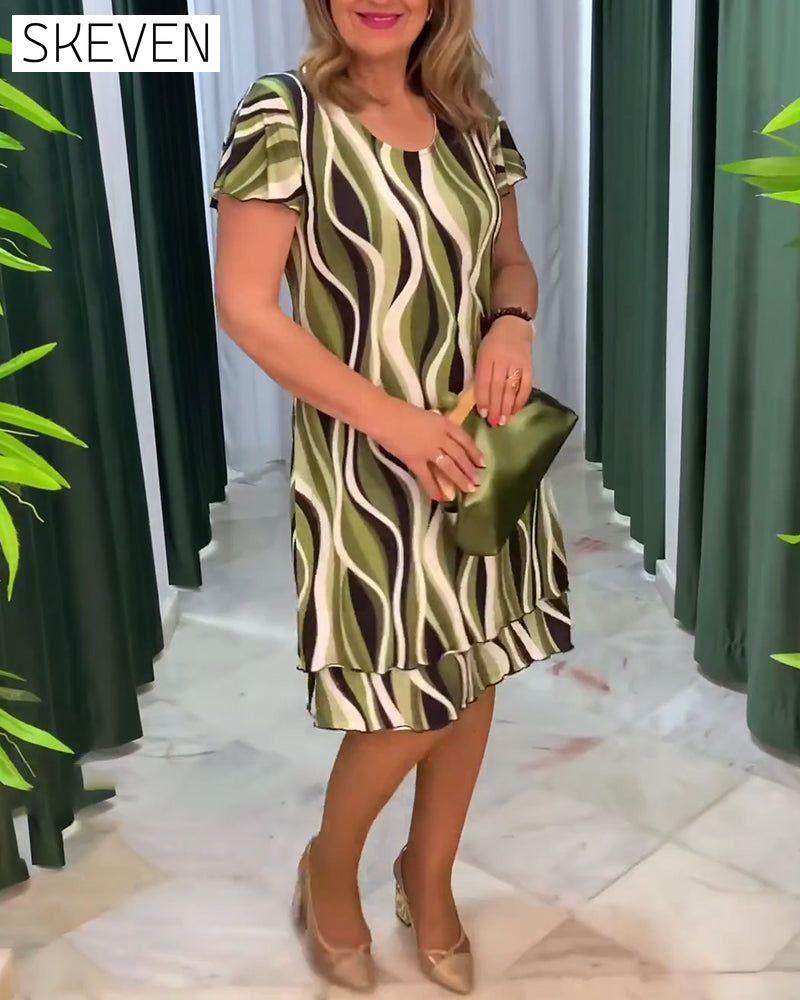 Ruffle Sleeves Printed Double Layer Dress