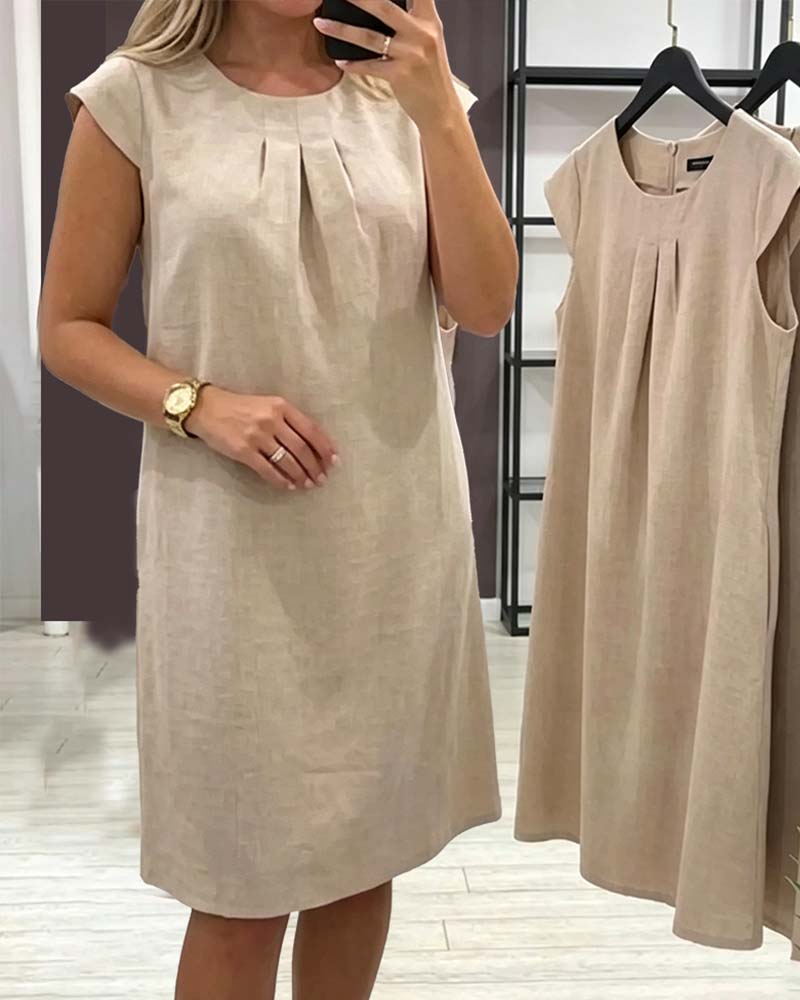 Flutter Sleeve Crewneck Sheath Dress