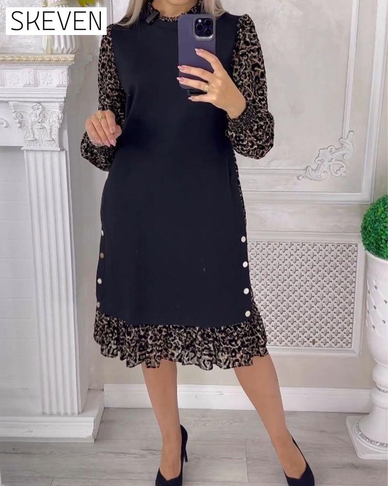 Elegant Shift dress with Color Block Black 2023 f/w casual dresses spring
