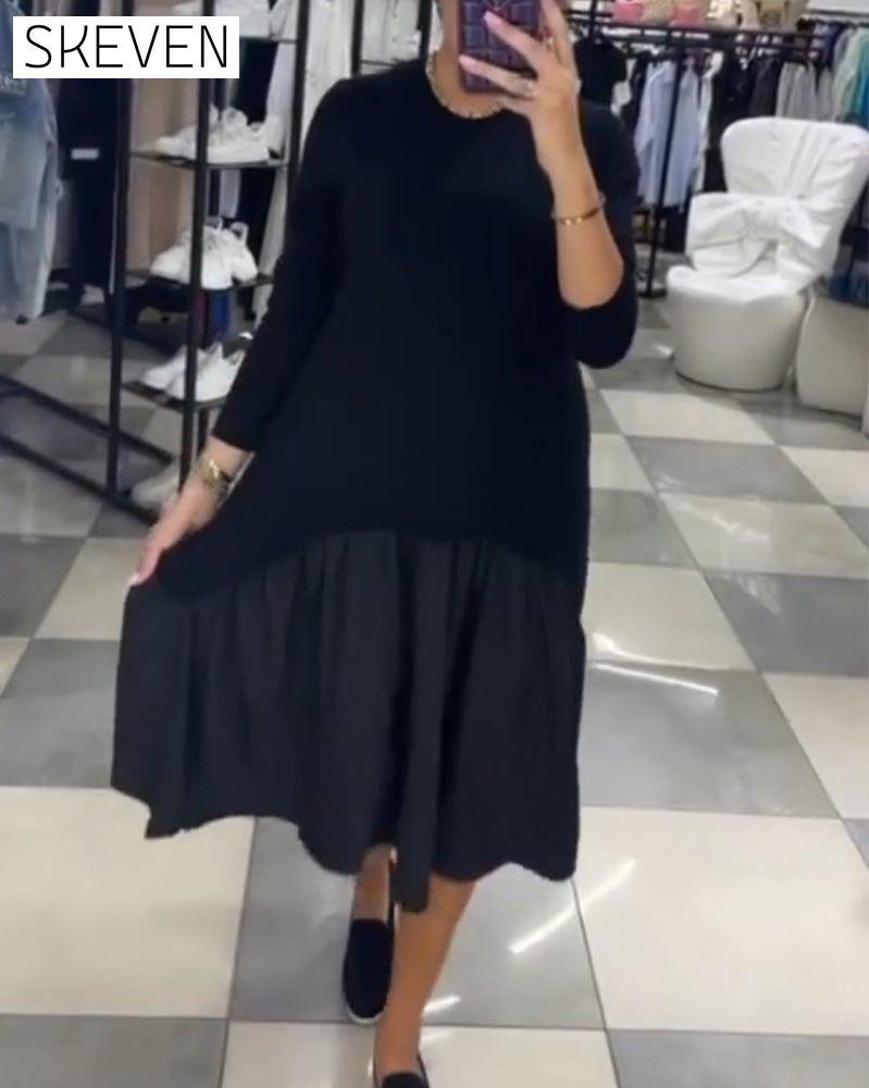 Casual Patchwork Dress with Ruffles