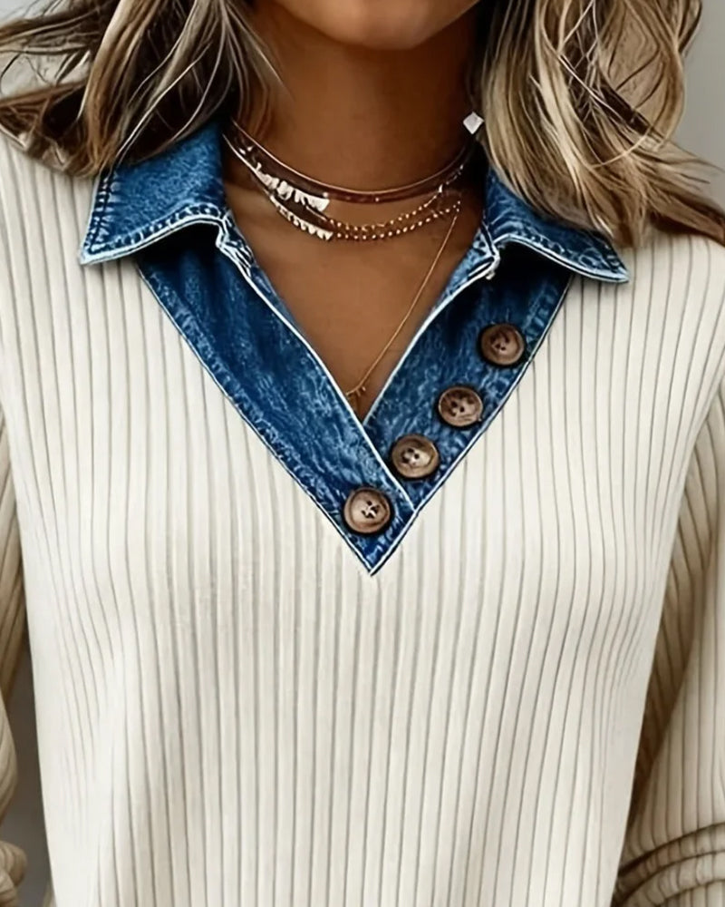 Denim Patchwork Pit Strip Top