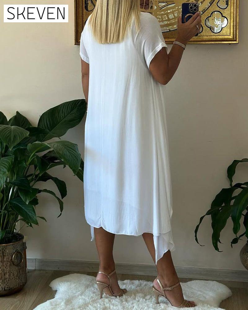 Gefälschtes zweiteiliges, doppellagiges, locker sitzendes Kurzarmkleid