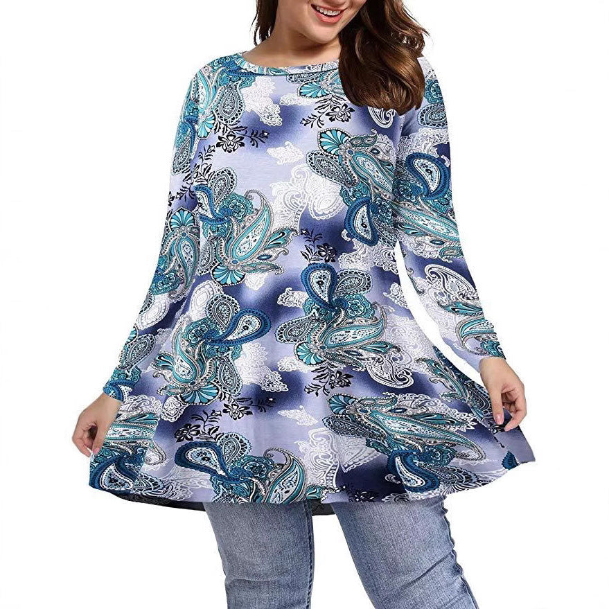 Long-sleeve Belted Top Plus-size Relaxed Fit