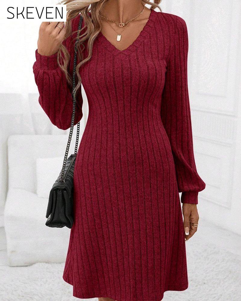 V-neck ribbed solid color dress 2023 f/w 23BF casual dresses Clothes Dresses spring