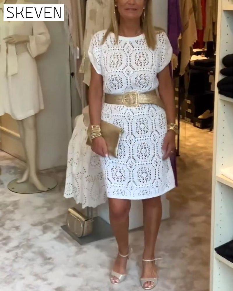 Round neck solid color cutout dress