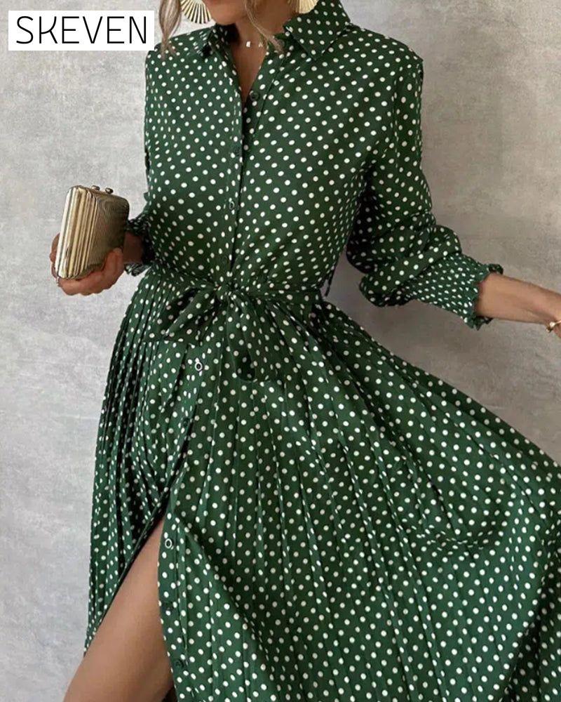 Lapel Long Sleeve Dress with Split casual dresses spring summer