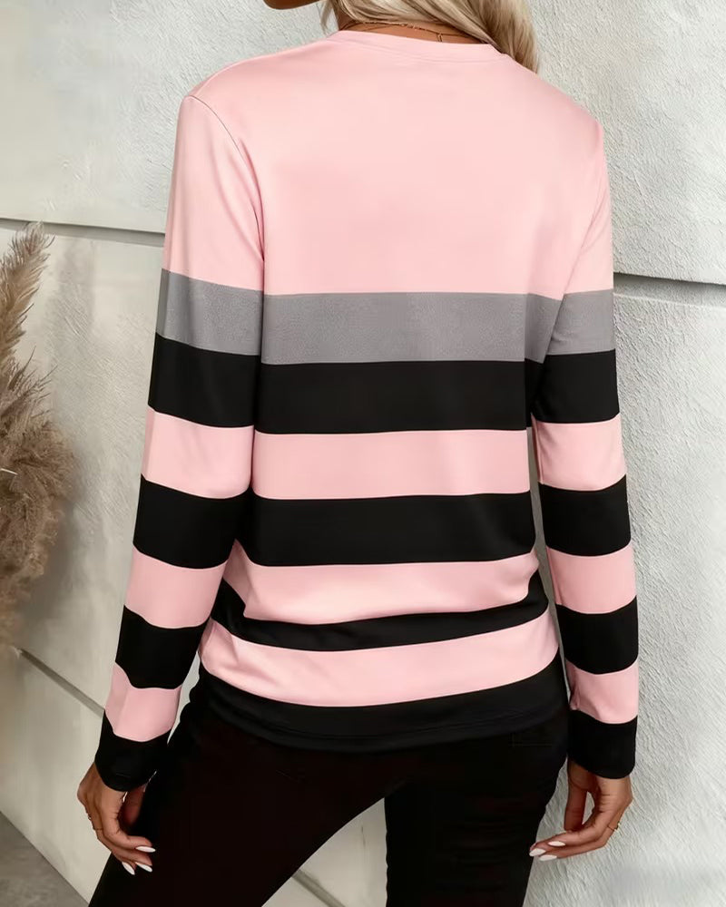 Round Neck Stripe Casual Top