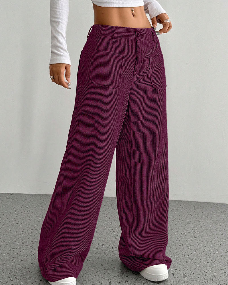Front Back Pocket Solid Straight Leg Long Pant