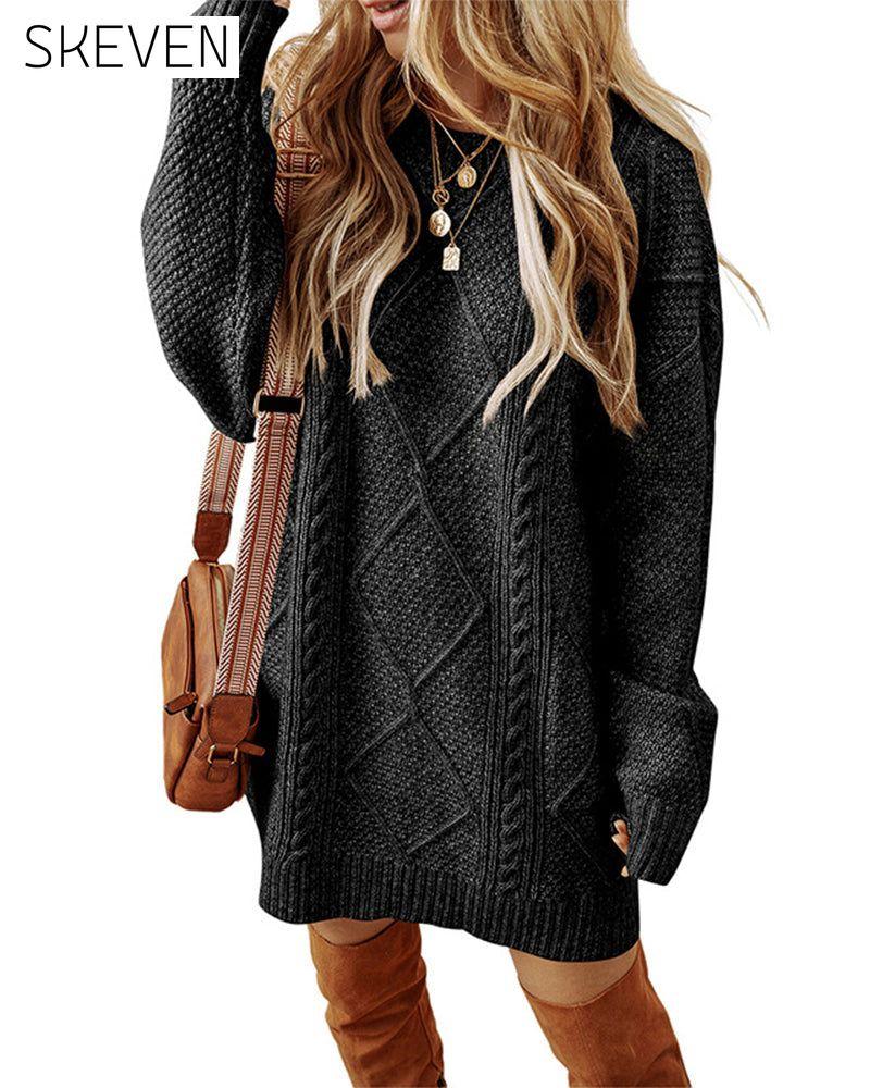 Casual Round Neck Solid Color Sweater Dress