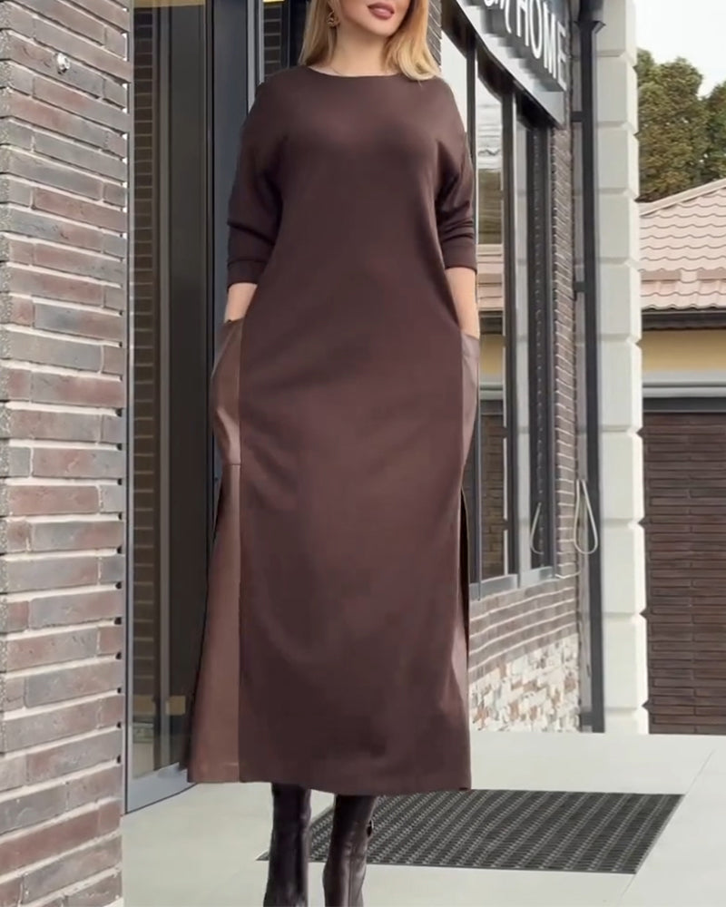 Casual Pu Patchwork Long Dress