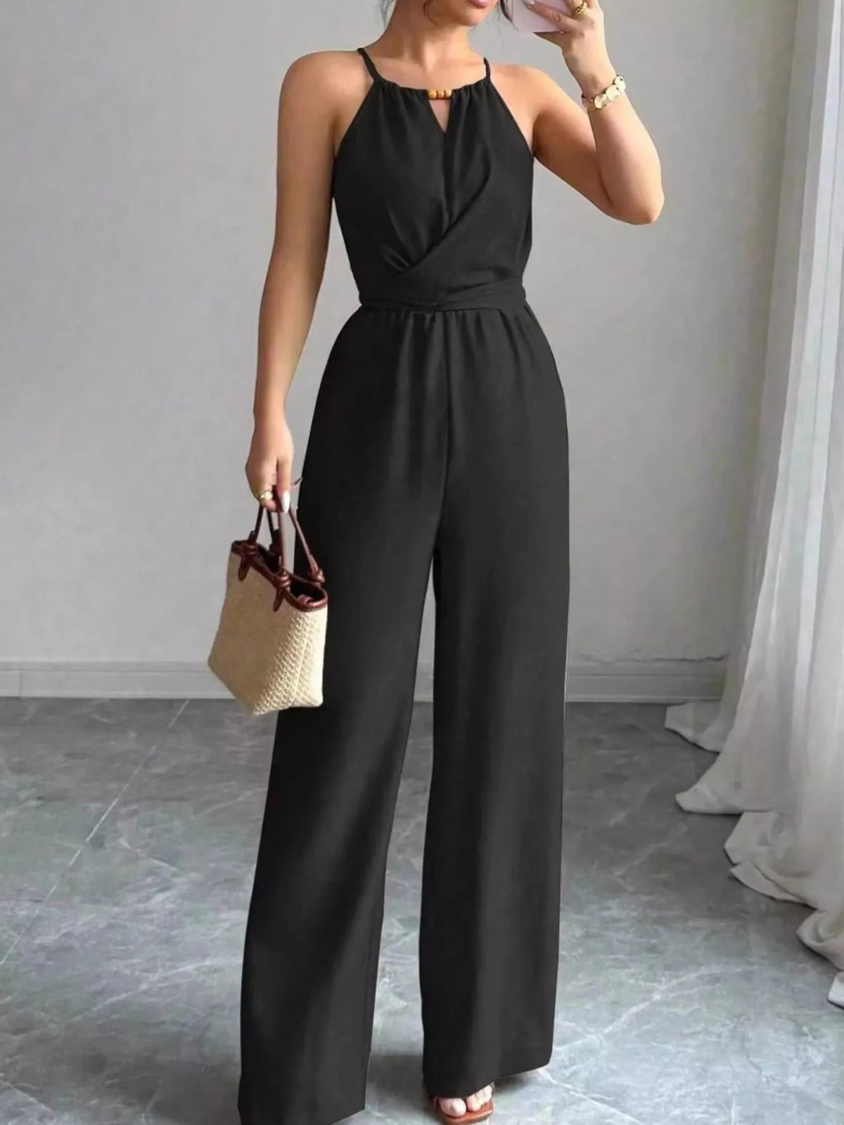 Sleeveless Tie Waist Wide-Leg Jumpsuit