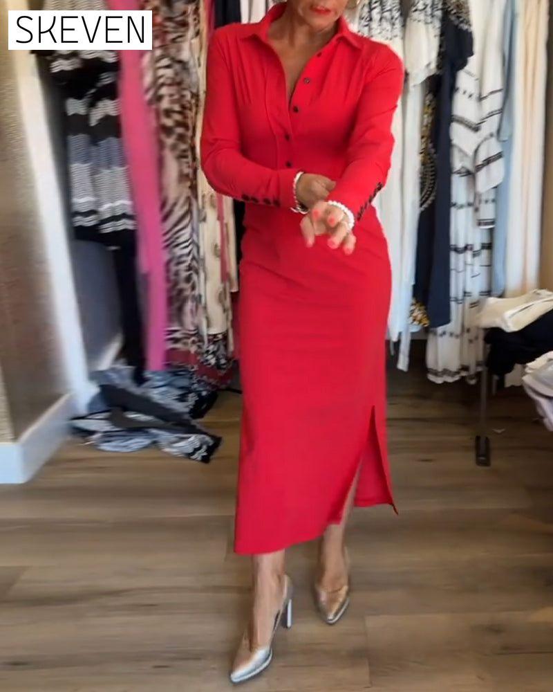 Solid color slit elegant dress