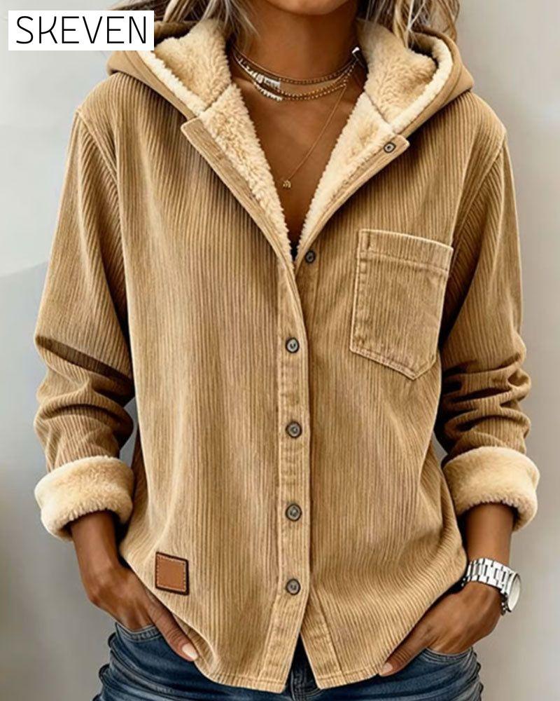 Solid Color Long-Sleeved Warm Hooded Coat