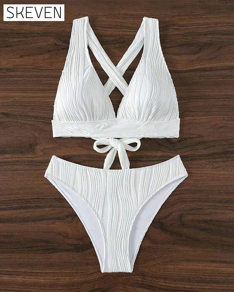 sexy Bikini in Unifarbe mit tiefem V-Ausschnitt