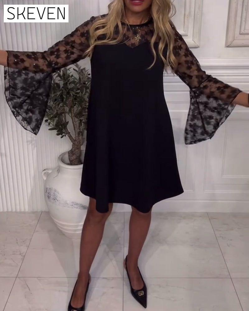 Solid Color Bell Sleeve Patchwork Dress