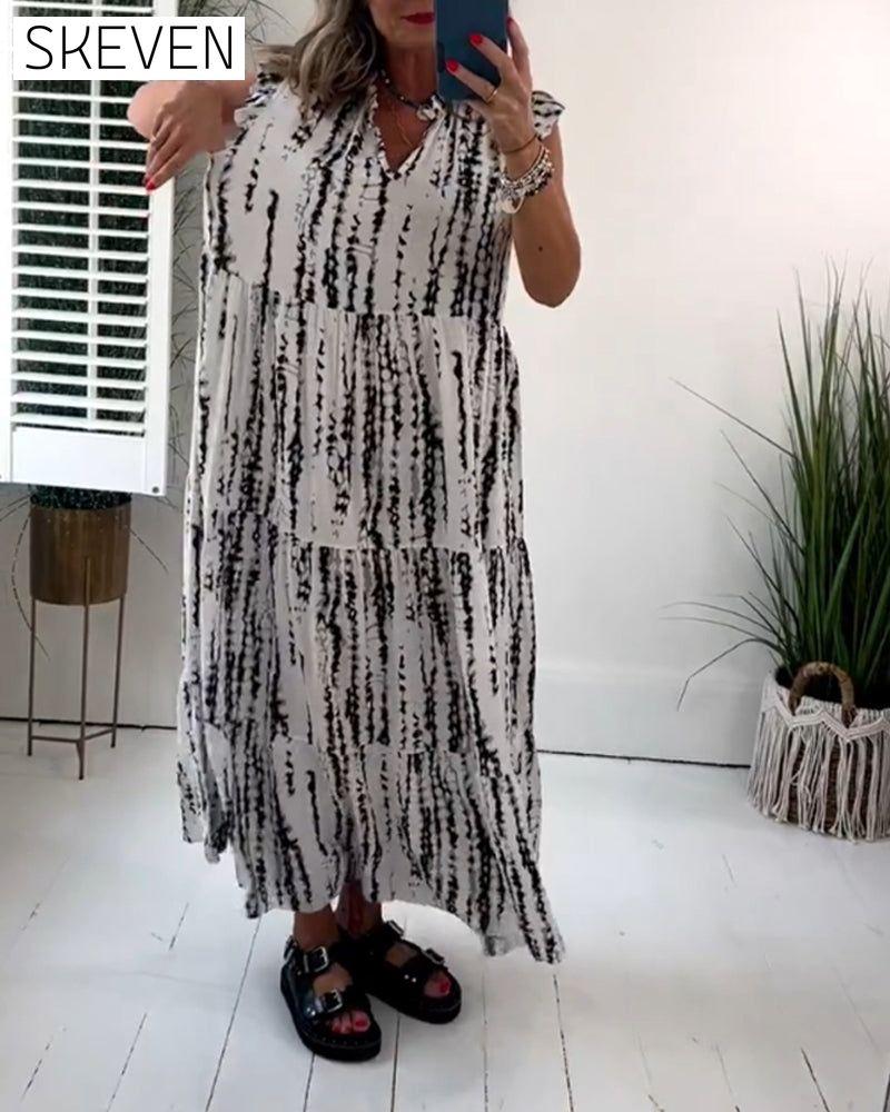 Robe imprimée à manches papillon et col en V