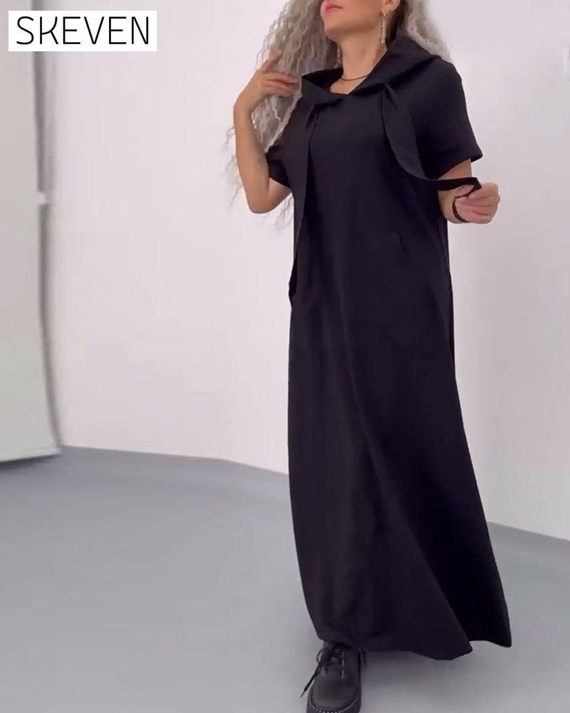 Solid Color Hooded Casual Sweater Dress
