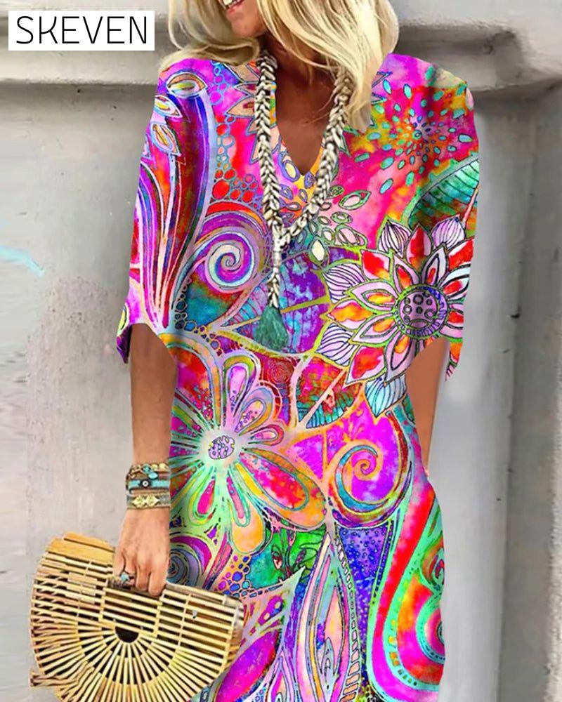 Colorful Floral Print Dress