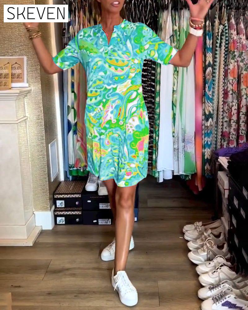 robe à manches courtes imprimée avec poches
