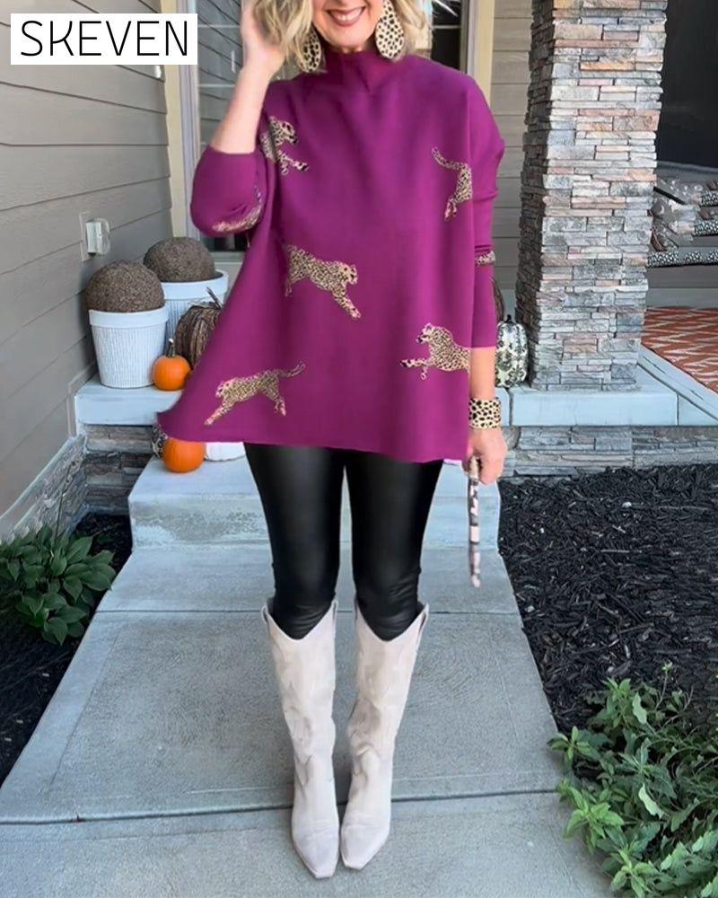 Cheetah pattern loose sweater