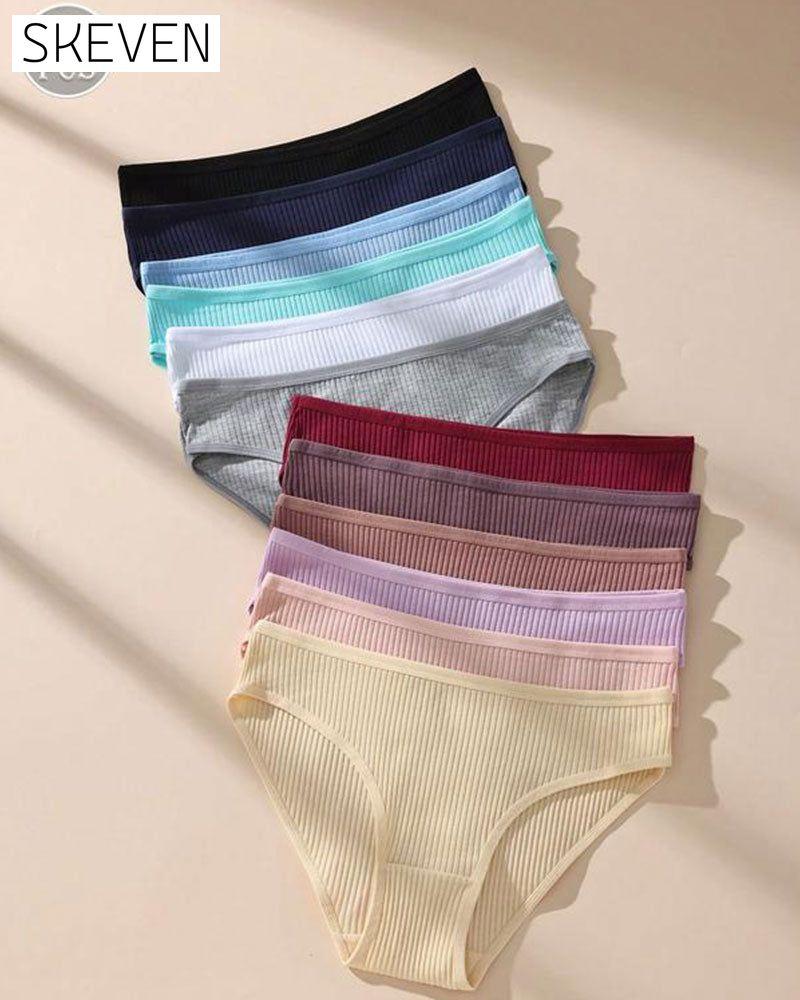 Ladies'  Breathable Vertical Striped Texture Feel Comfortable Fashionable Mid-Waist Brief