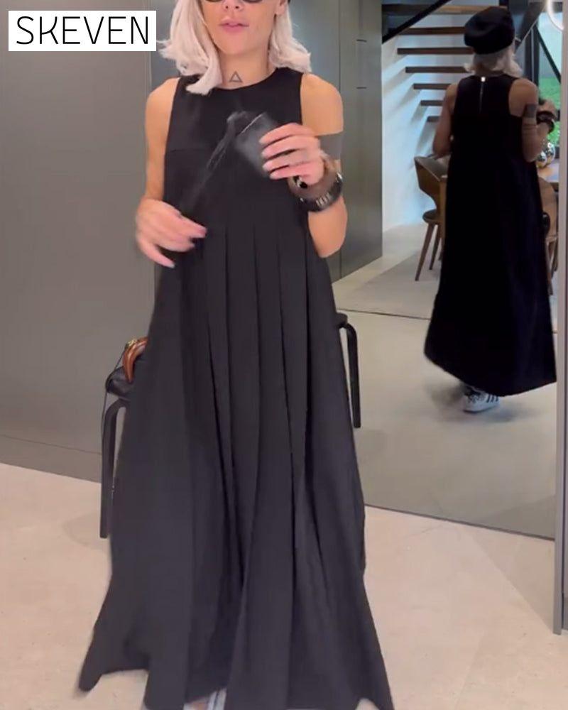 Elegantes, einfarbiges, plissiertes Tankkleid