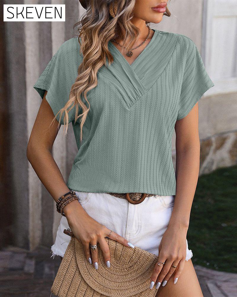 Bluse mit V-Ausschnitt und Kettenjacquardmuster