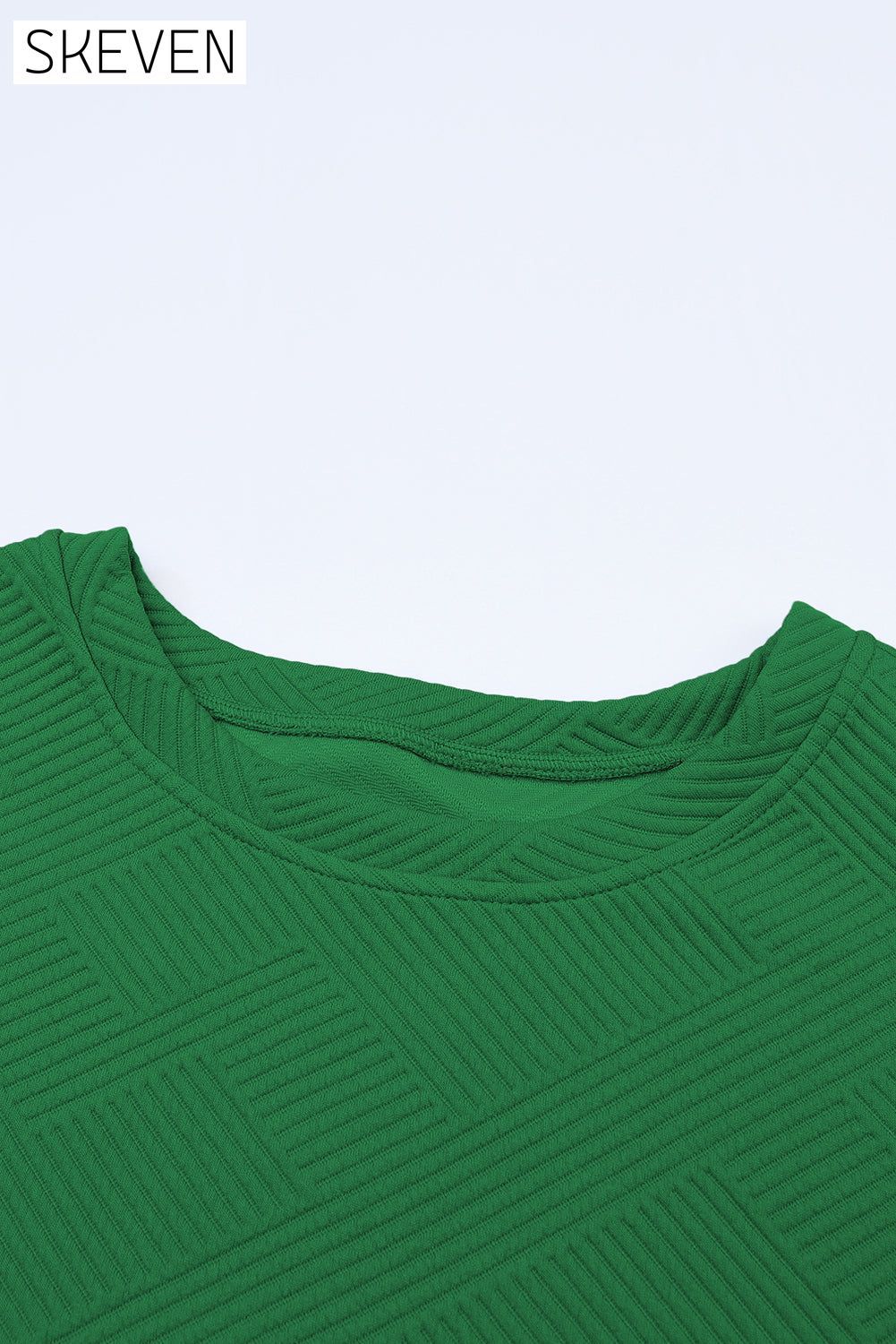Dark Green Textured Loose Fit T Shirt and Drawstring Pants Set 2 pieces Best Sellers clothes EDM Homewear EDM Monthly Recomend Fabric Ribbed lounge wear Occasion Home pants set Print Solid Color Season Summer sets Silhouette Wide Leg Style Casual