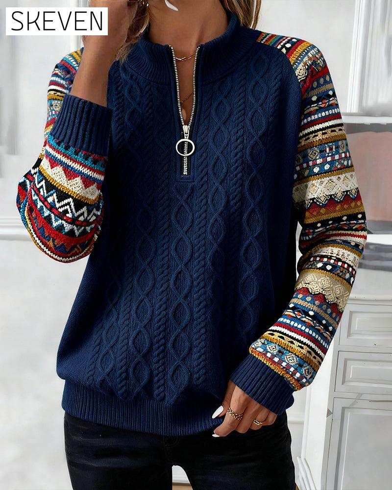 Sweatshirt mit halbem Reißverschluss und Farbblockdesign