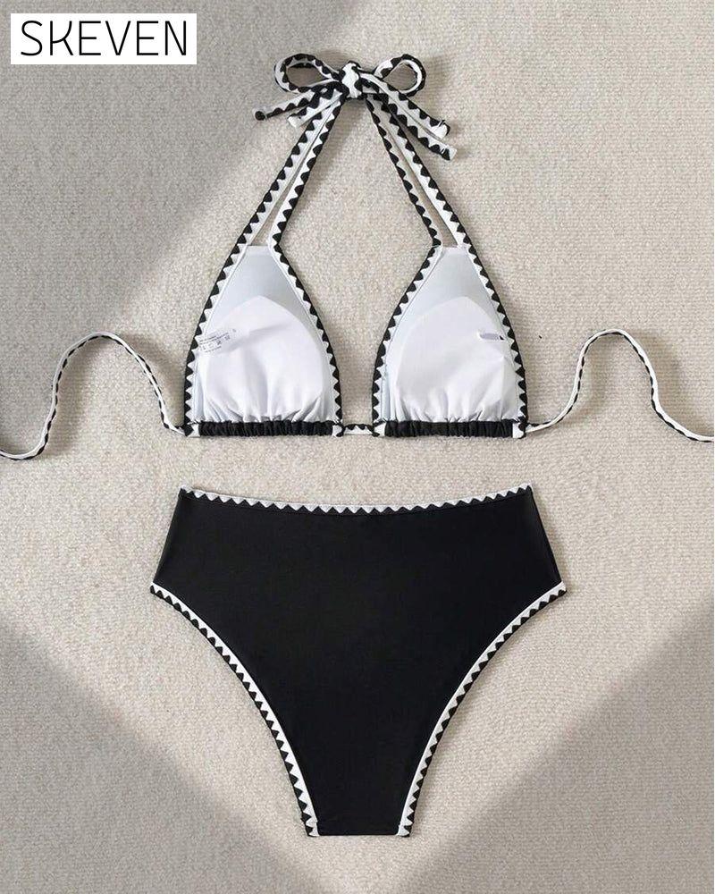 Sexy Contrast Color Split Triangle Bikini