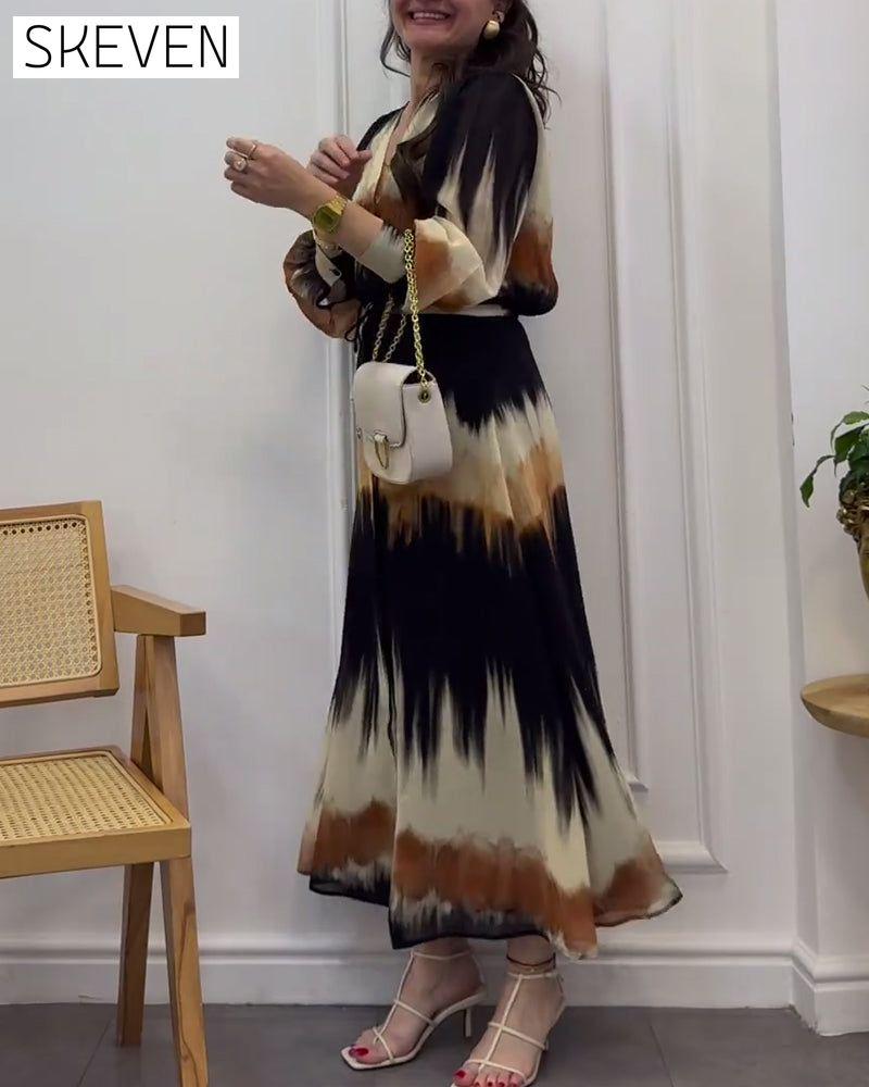 Vintage lantern sleeve tie dress casual dresses Spring summer