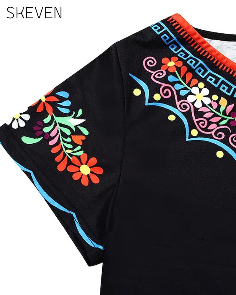 Retro-Kleid mit kurzen Ärmeln und Print