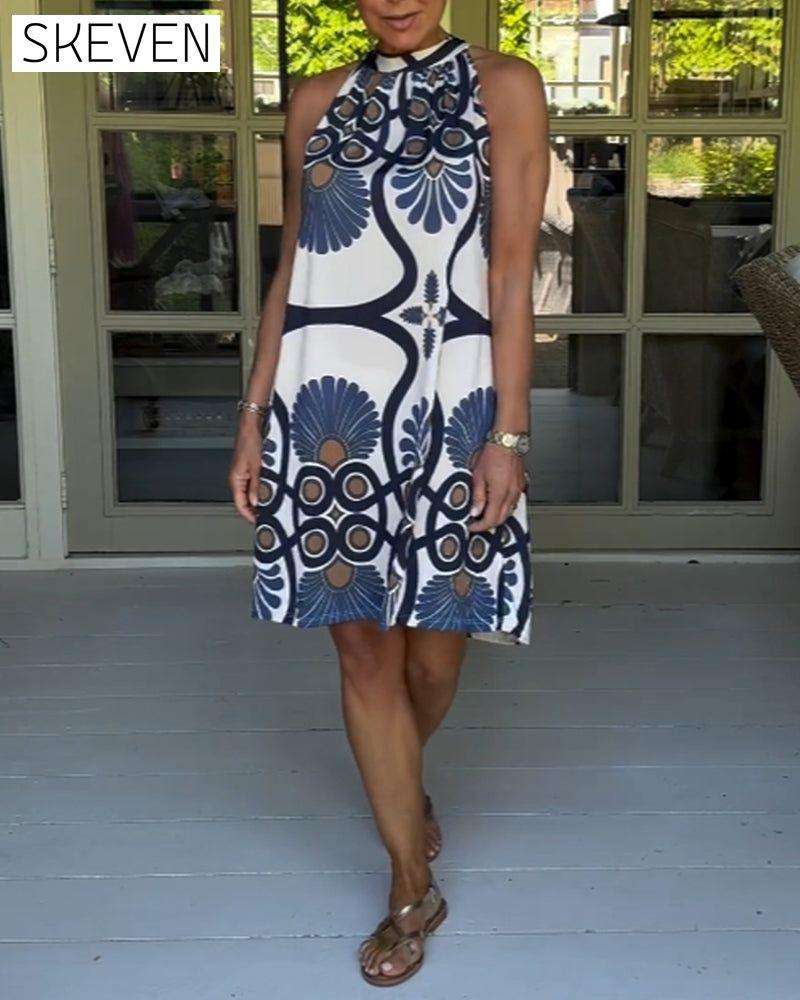 Halter neck vintage print dress