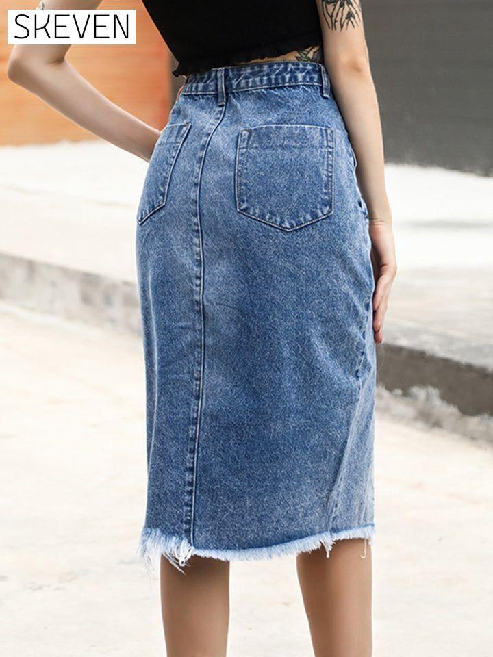 Slit Denim Skirt clothes Huango Ship From Overseas Shipping Delay 09/29/2023 - 10/01/2023 skirts trend