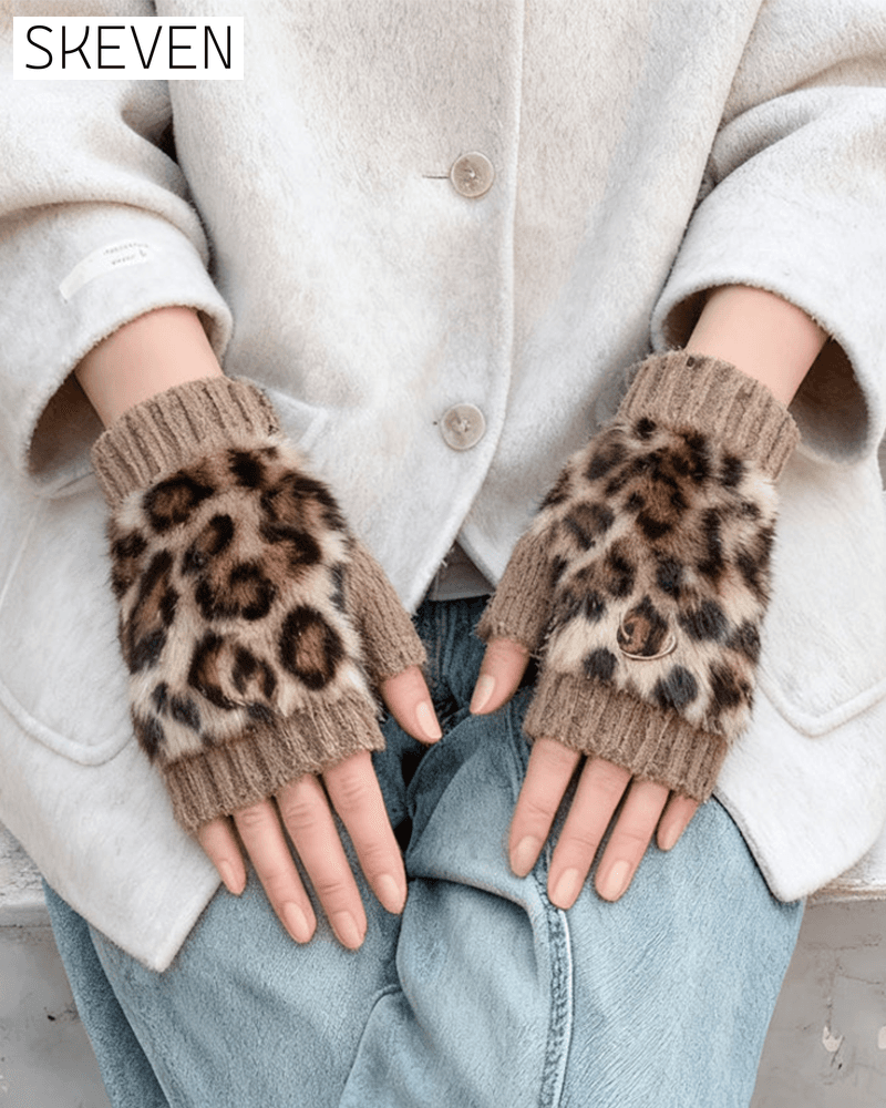 Leopard Print Fur Gloves