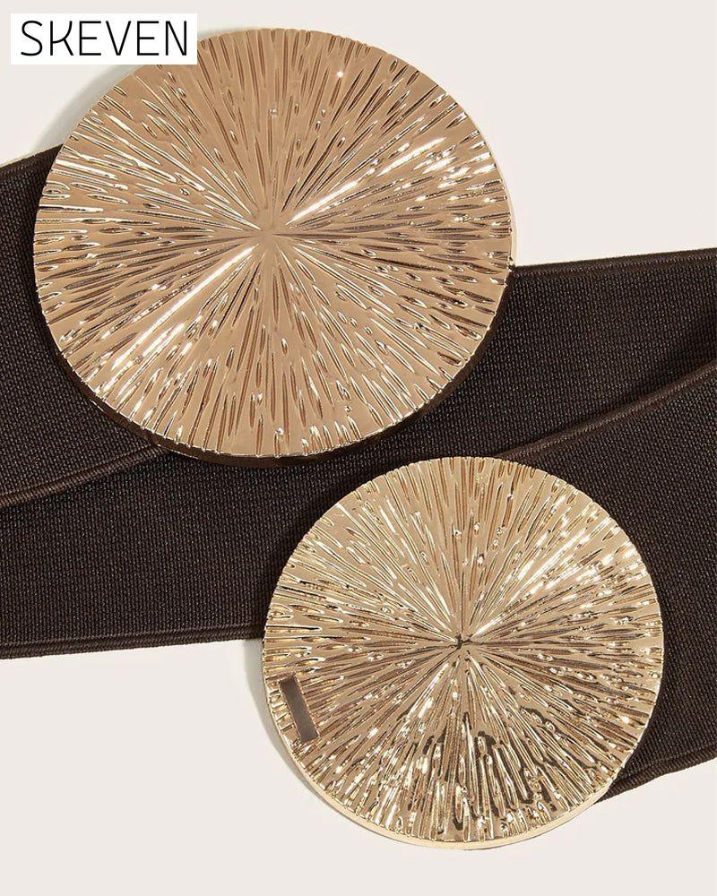 Damen Vintage Elastische Riem Met Gouden Gesp