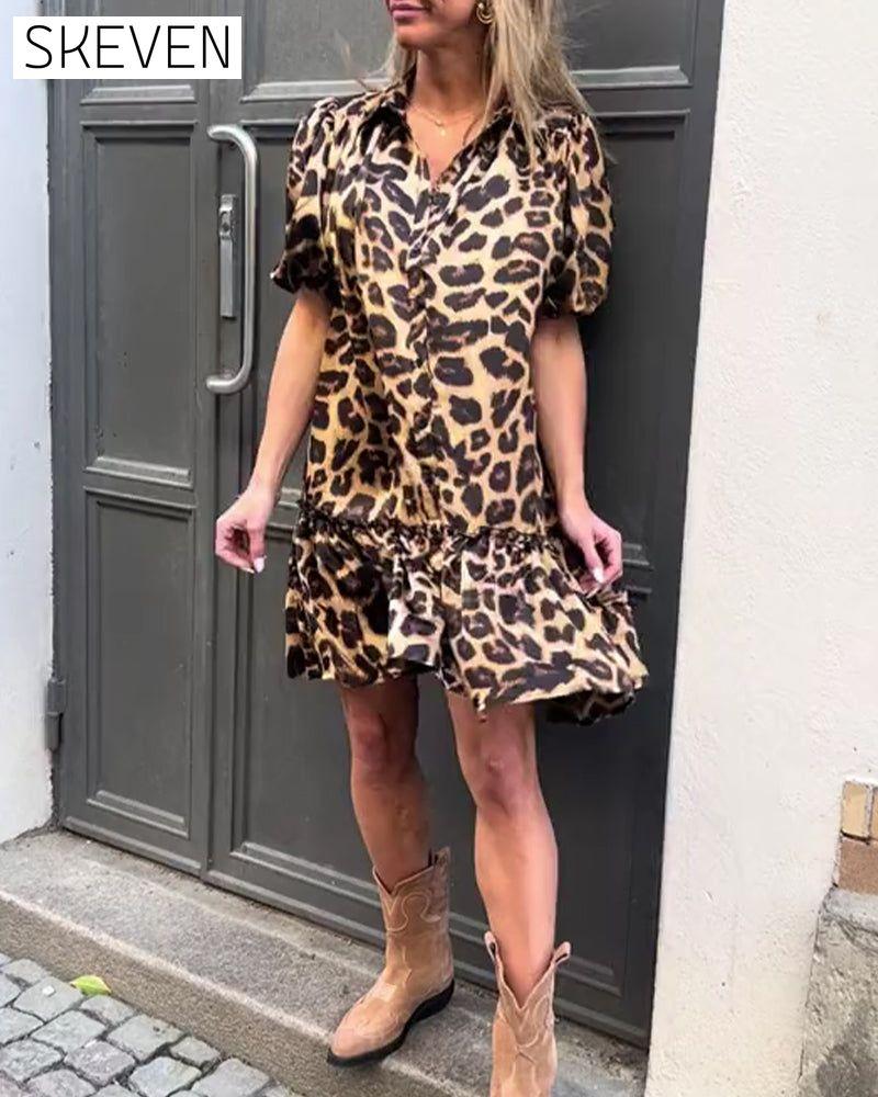 Leopardenkleid mit Puffärmeln