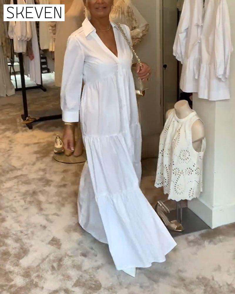 robe patchwork à revers boutonné