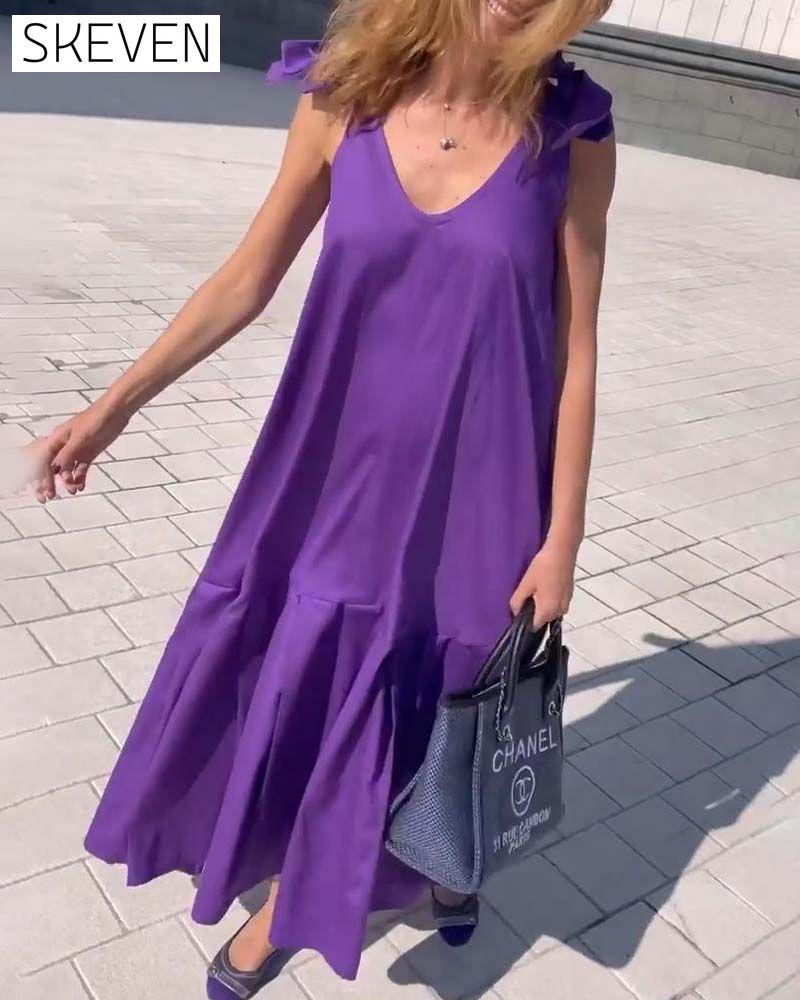 Solid color tie casual dress