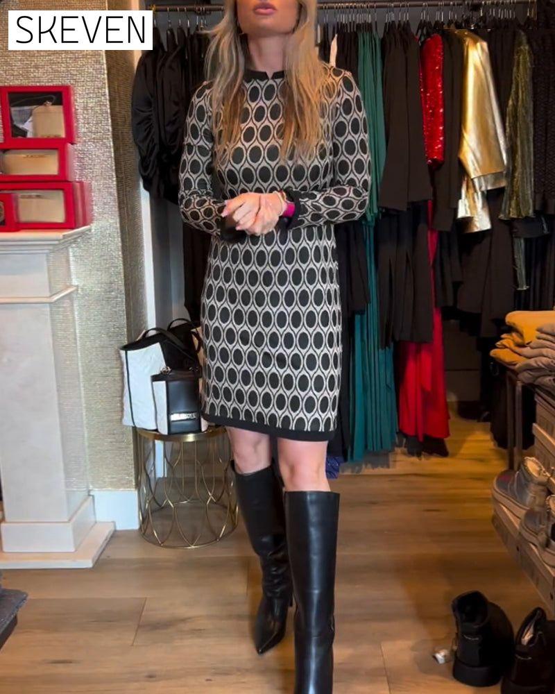 Polka dot print knee length dress