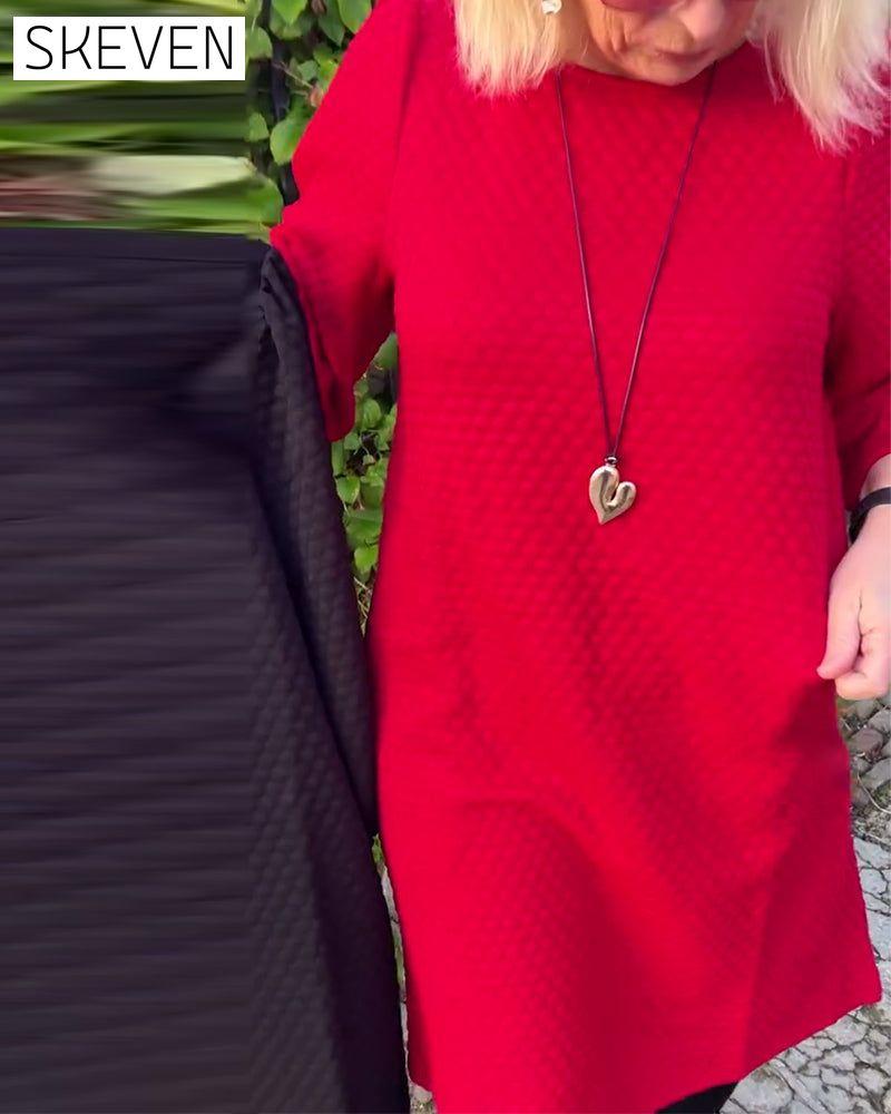 Lässiges einfarbiges Kleid mit Rundhalsausschnitt
